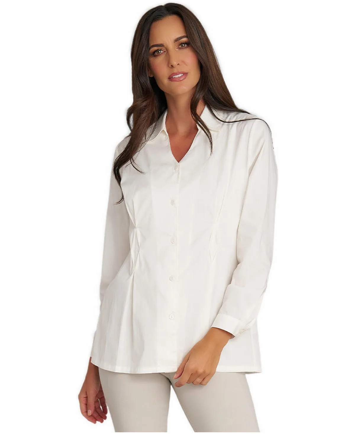 Stella Carakasi V-Neck Cotton Poplin Diamond Tuck Shirt by Stella Carakasi
