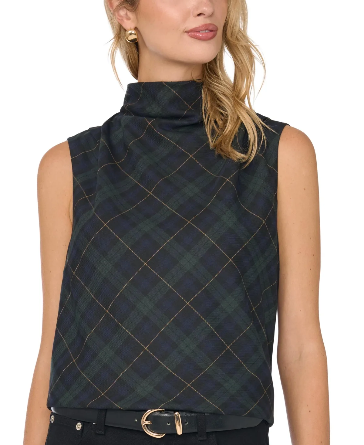 Vince Camuto Cowl Neck Sleeveless Plaid Blouse by Vince Camuto