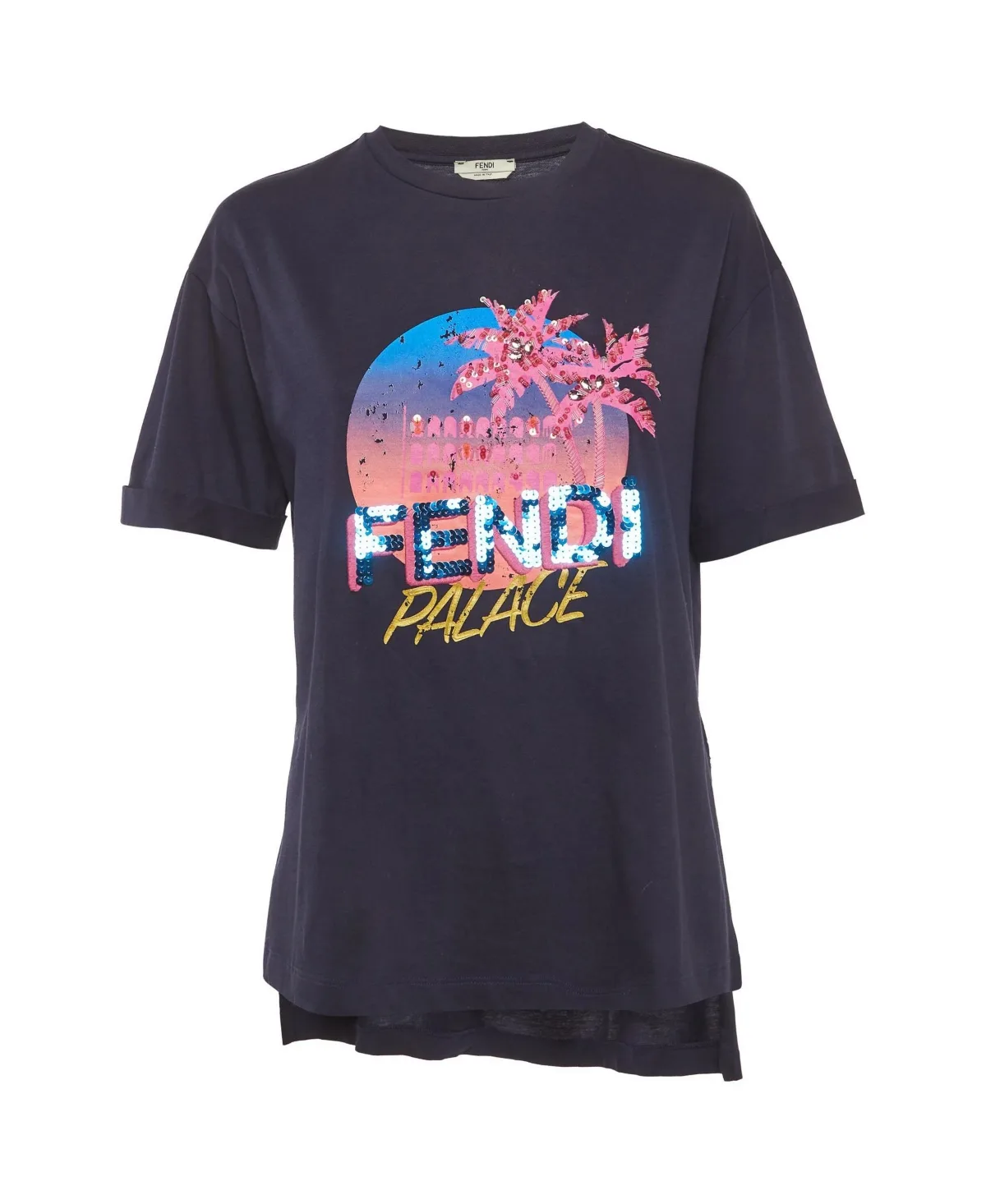 Pre-Owned Fendi Palace Embellished Jersey T-Shirt by FENDI