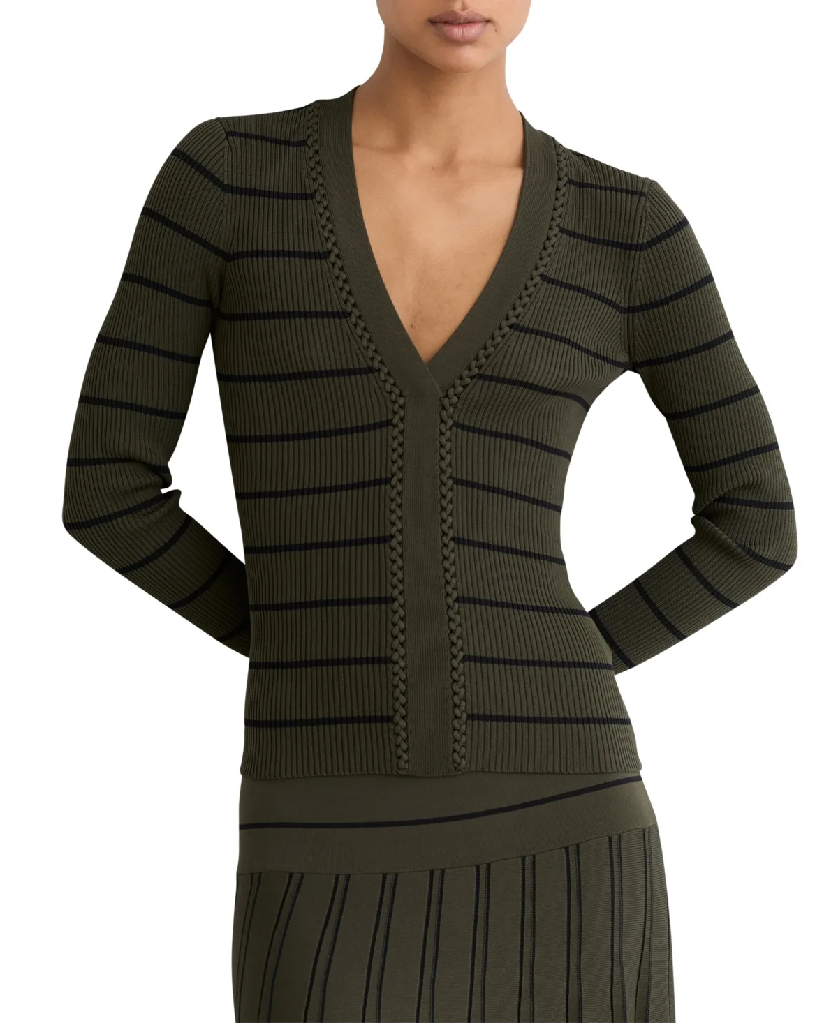 Reiss Stripe Craft-Stitch Rib-Knit Top by Reiss