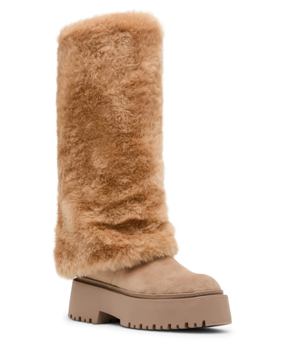 Madden Girl Dilemma-F Faux-Fur Fold-Over Lug-Sole Tall Boots by Madden Girl
