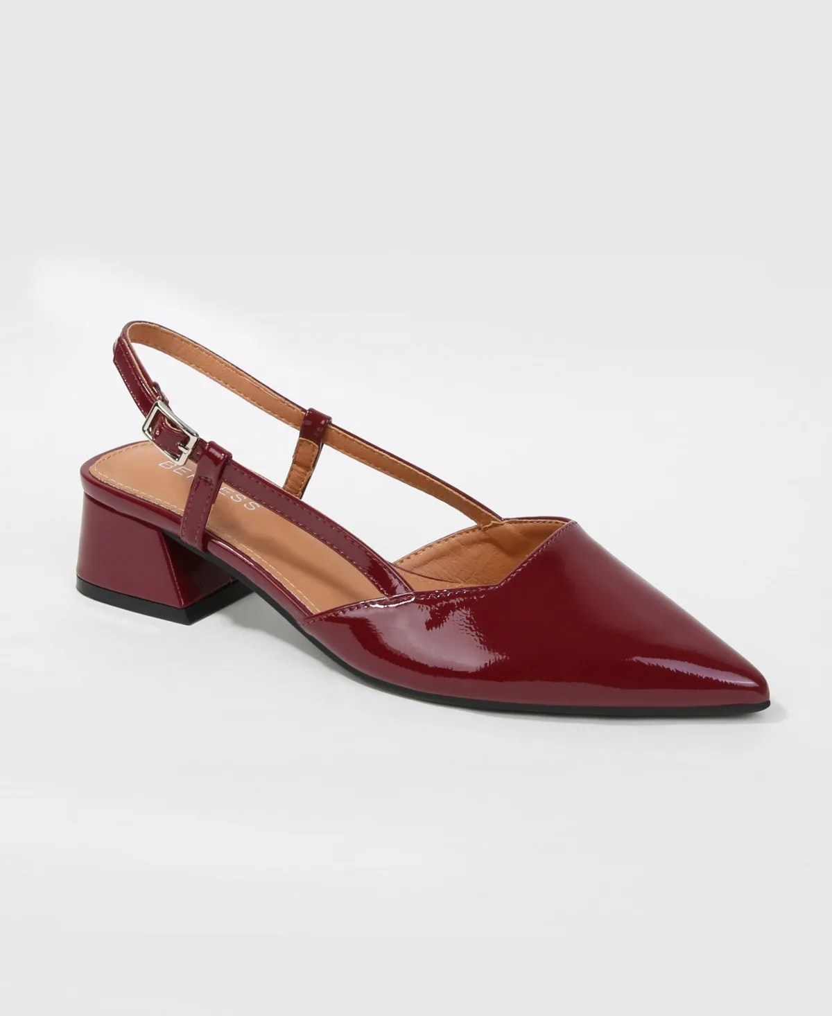 Berness Vieda Pointed-Toe Slingback Low-Block-Heel Faux Leather Pumps