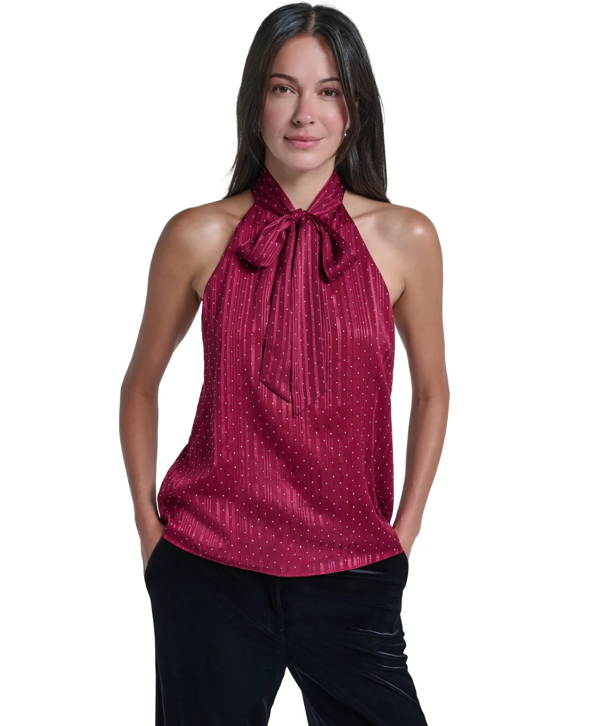Halter Tie Neck Polka-Dot Blouse by Calvin Klein
