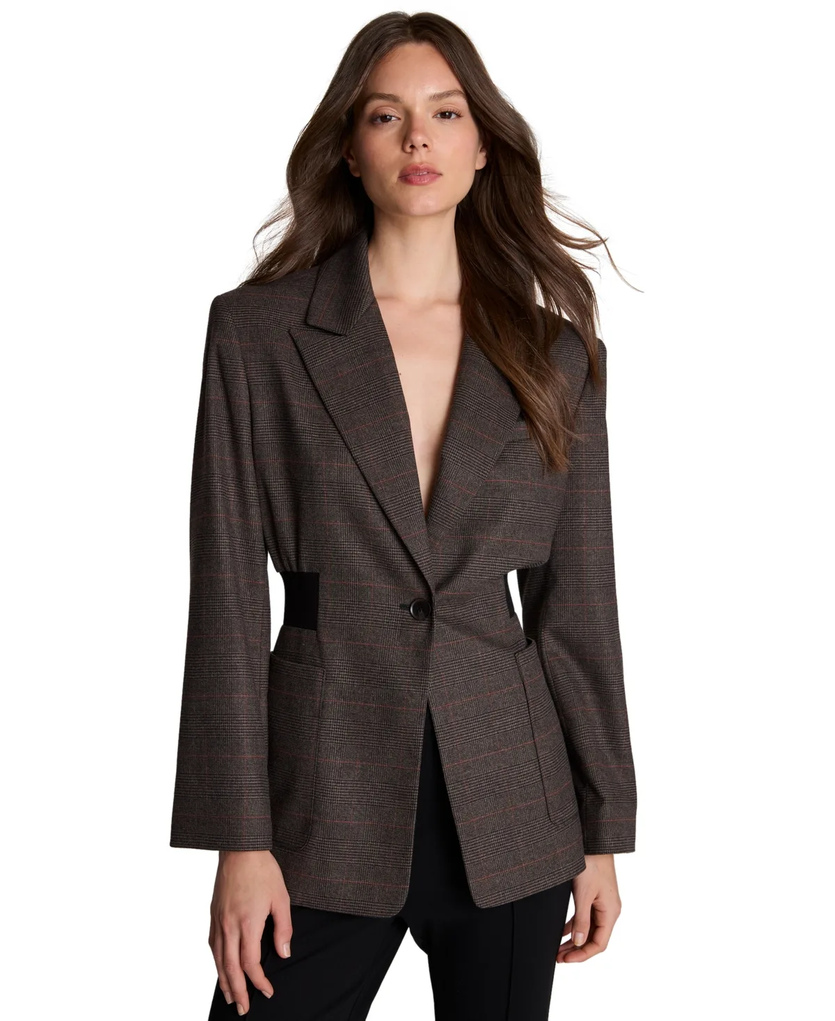 Plaid Wide-Leg Peak Lapel Blazer by Kenneth Cole