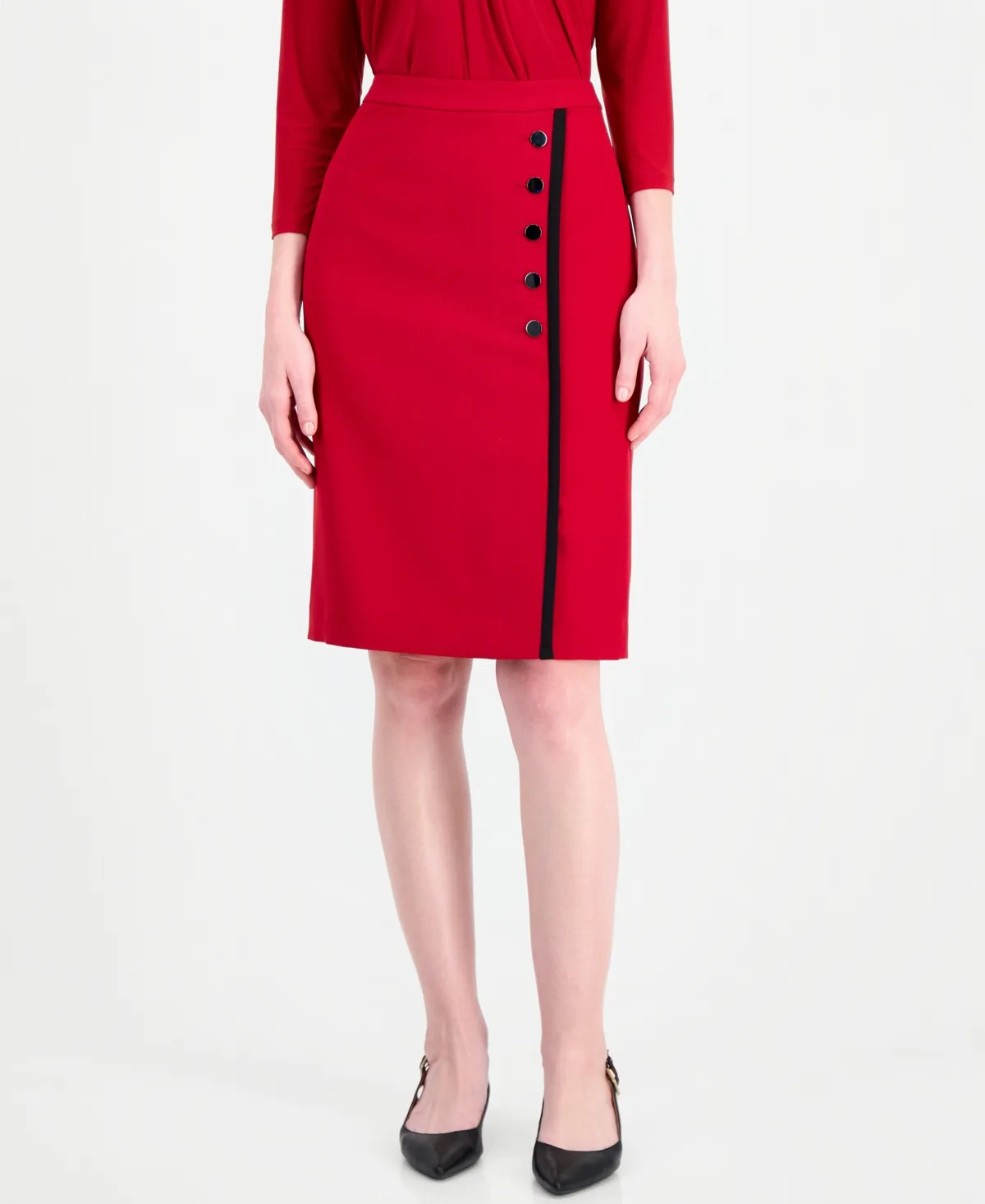 Cb Zip Pencil Faux-Wrap Rivet Skirt by Kasper