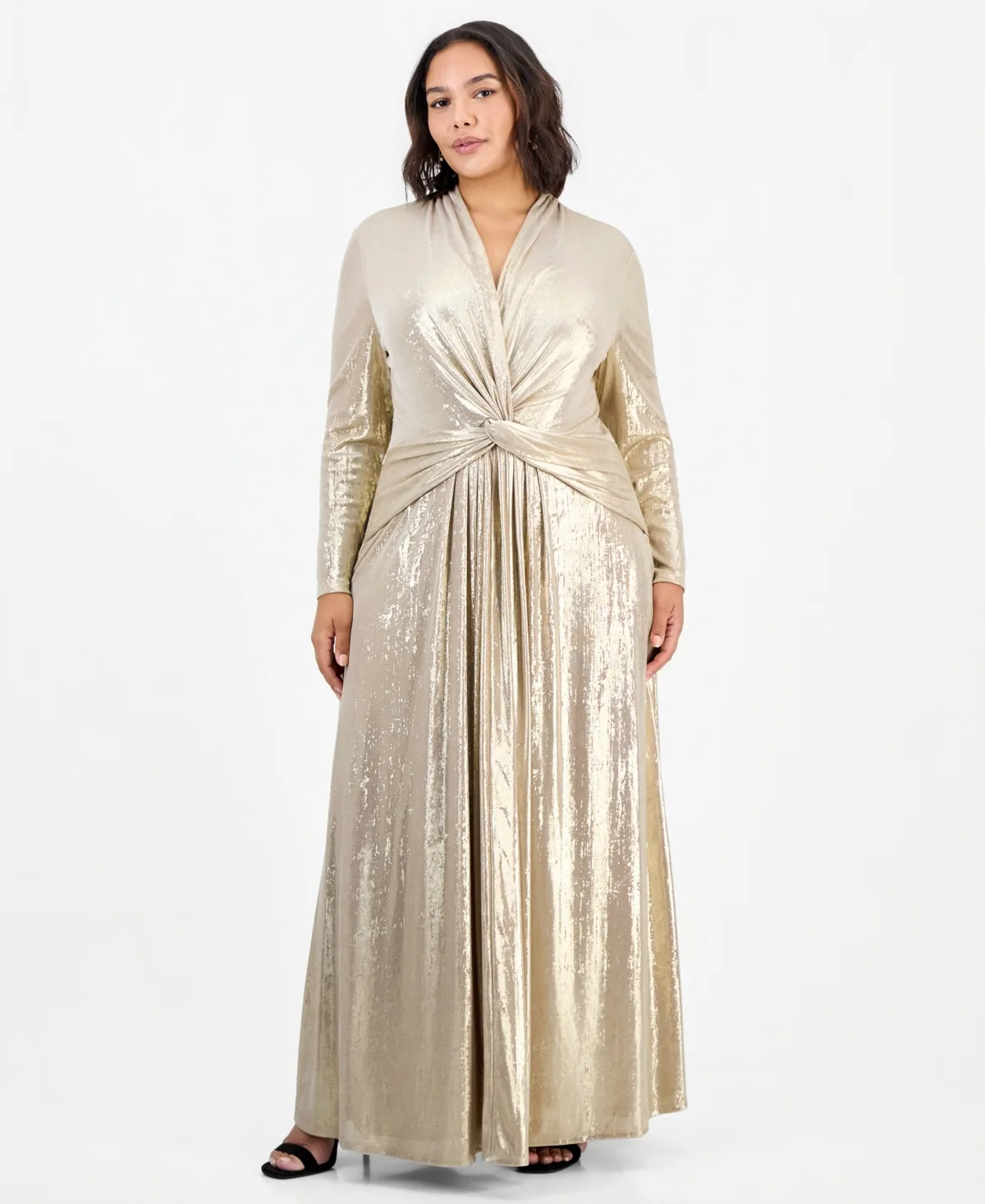 Twist Front Metallic Maxi Dress by Anne Klein