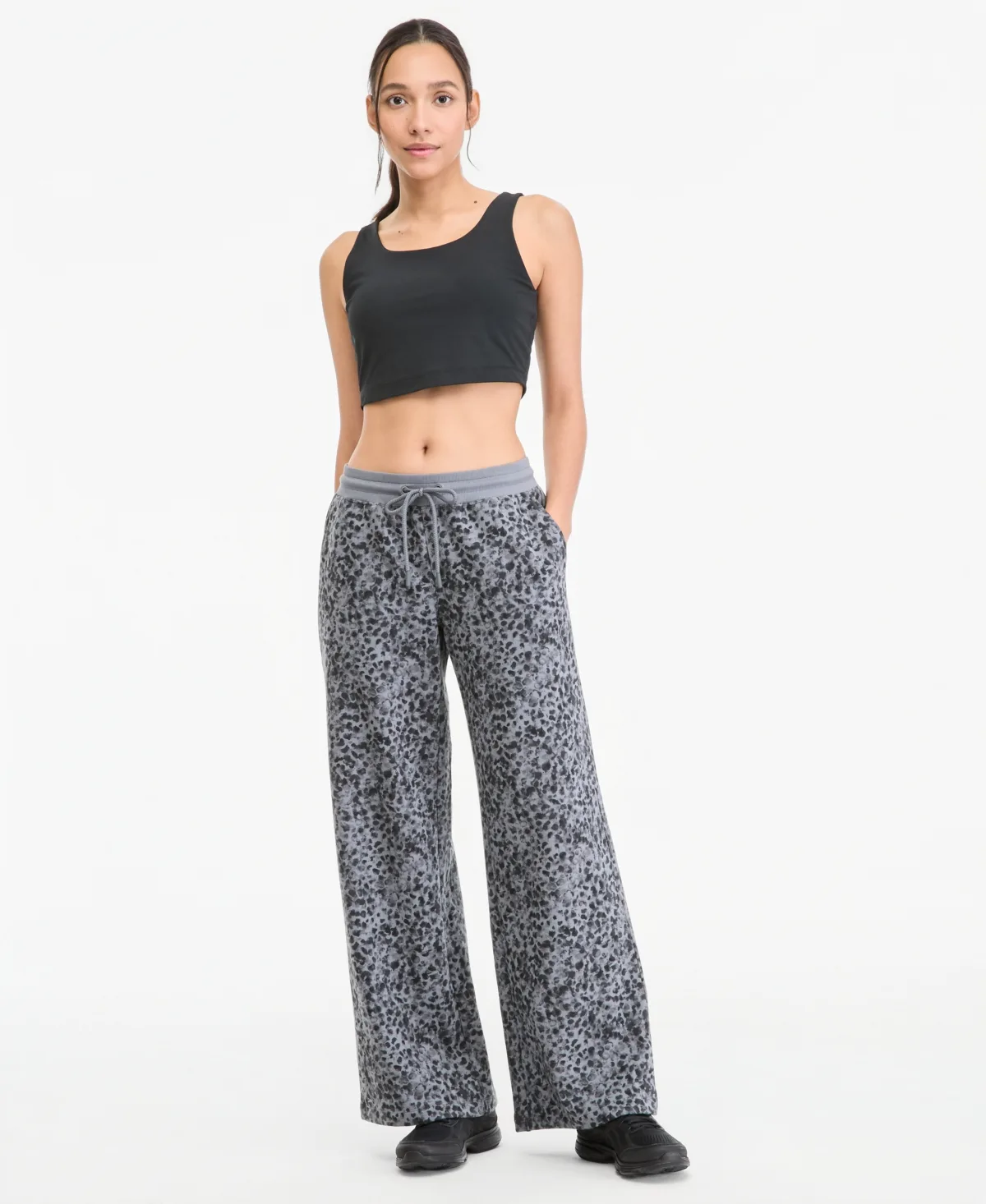 Print Fleece Wide-Leg Pants by Id Ideology