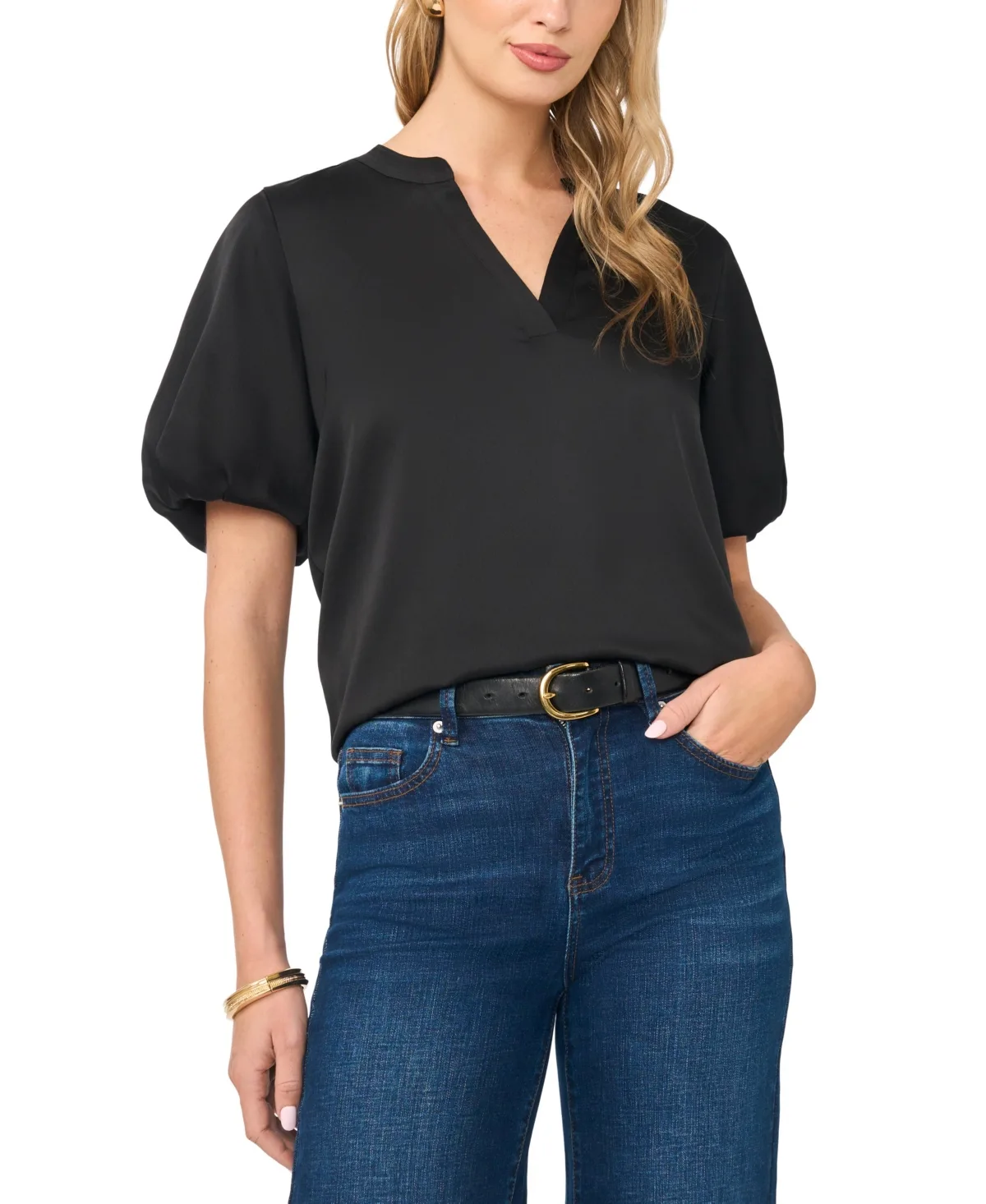 V-Neck Puff-Sleeve Top by Vince Camuto