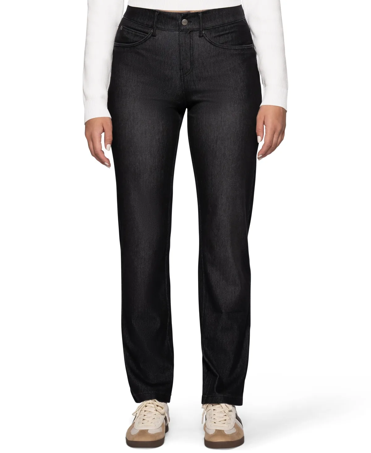 Stovepipe Pull-On Straight 4-Way Stretch Denim Pants by HUE