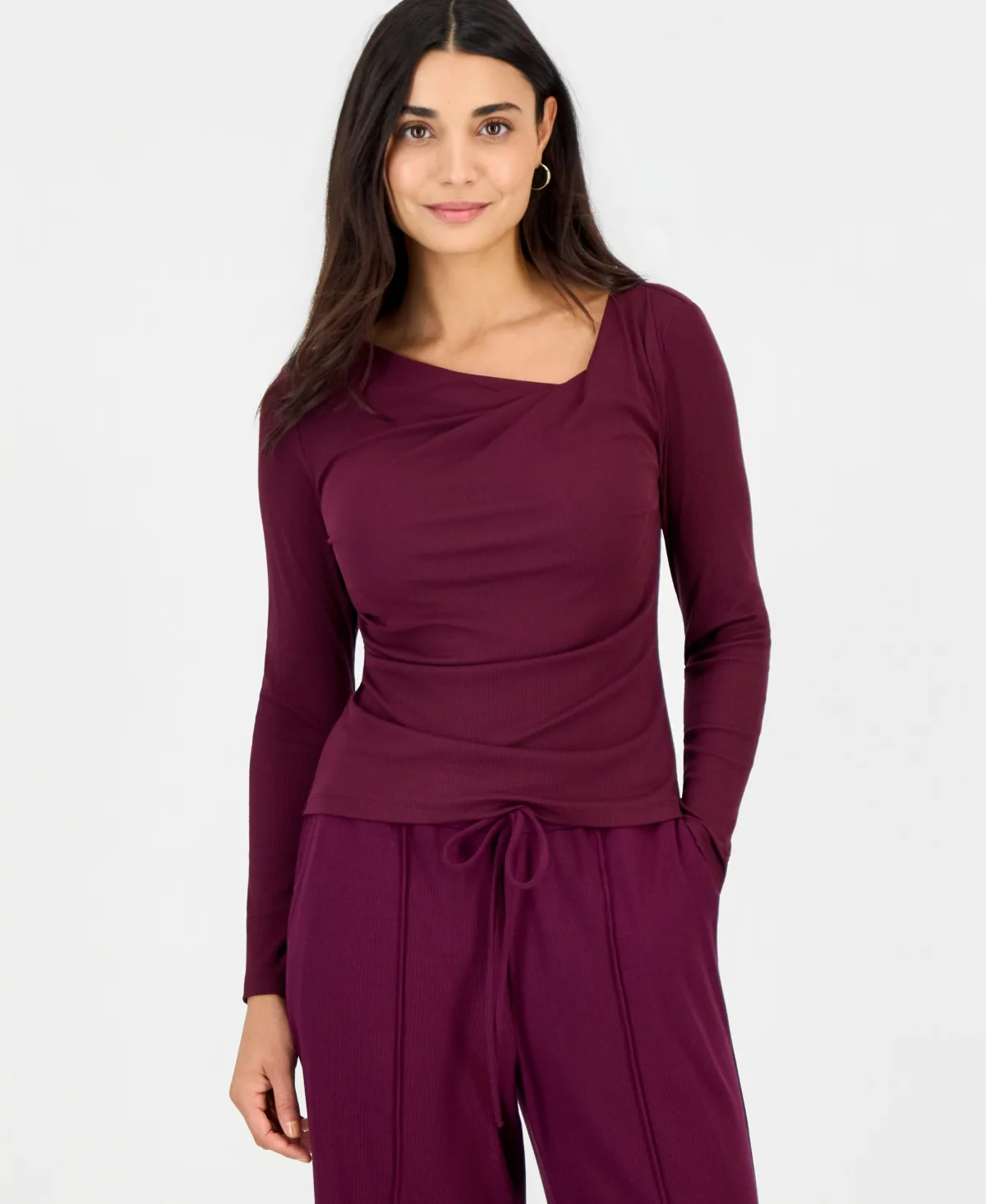 Draped Cowl-Neck Long-Sleeve Top by INC International Concepts