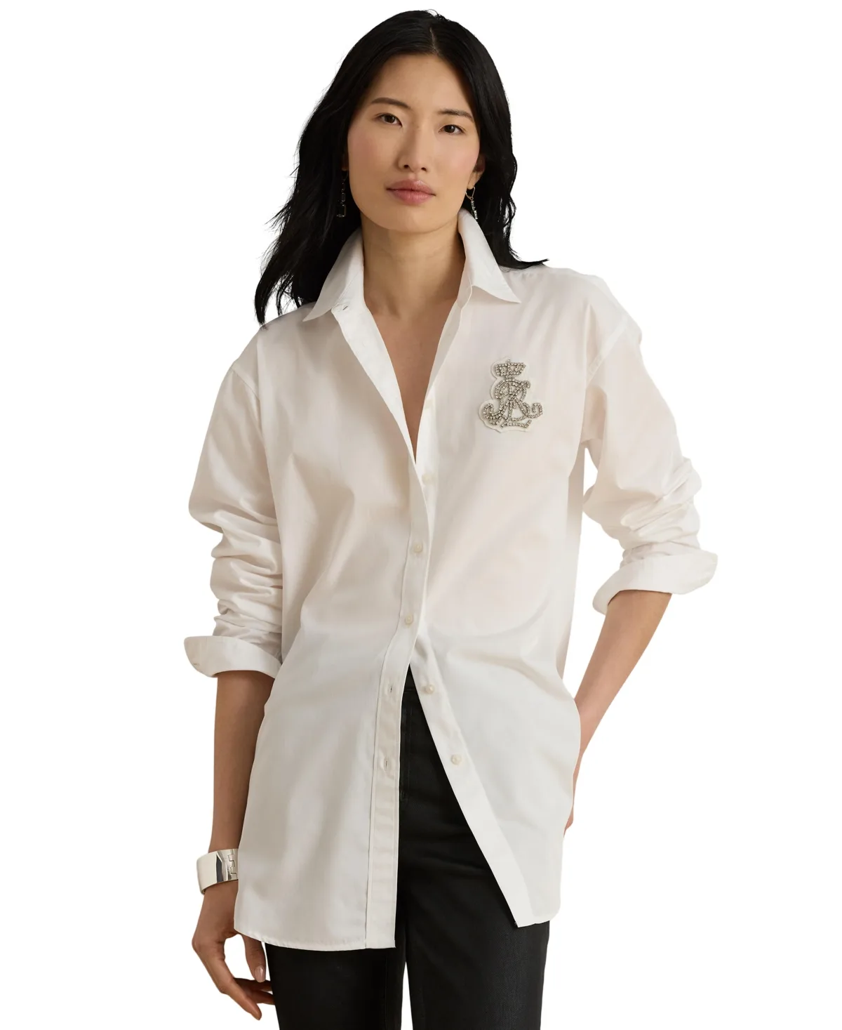 Lauren Ralph Lauren Long-Sleeve Relaxed-Fit Rhinestone-Embellished Lrl Patch Dress Shirt by Ralph Lauren
