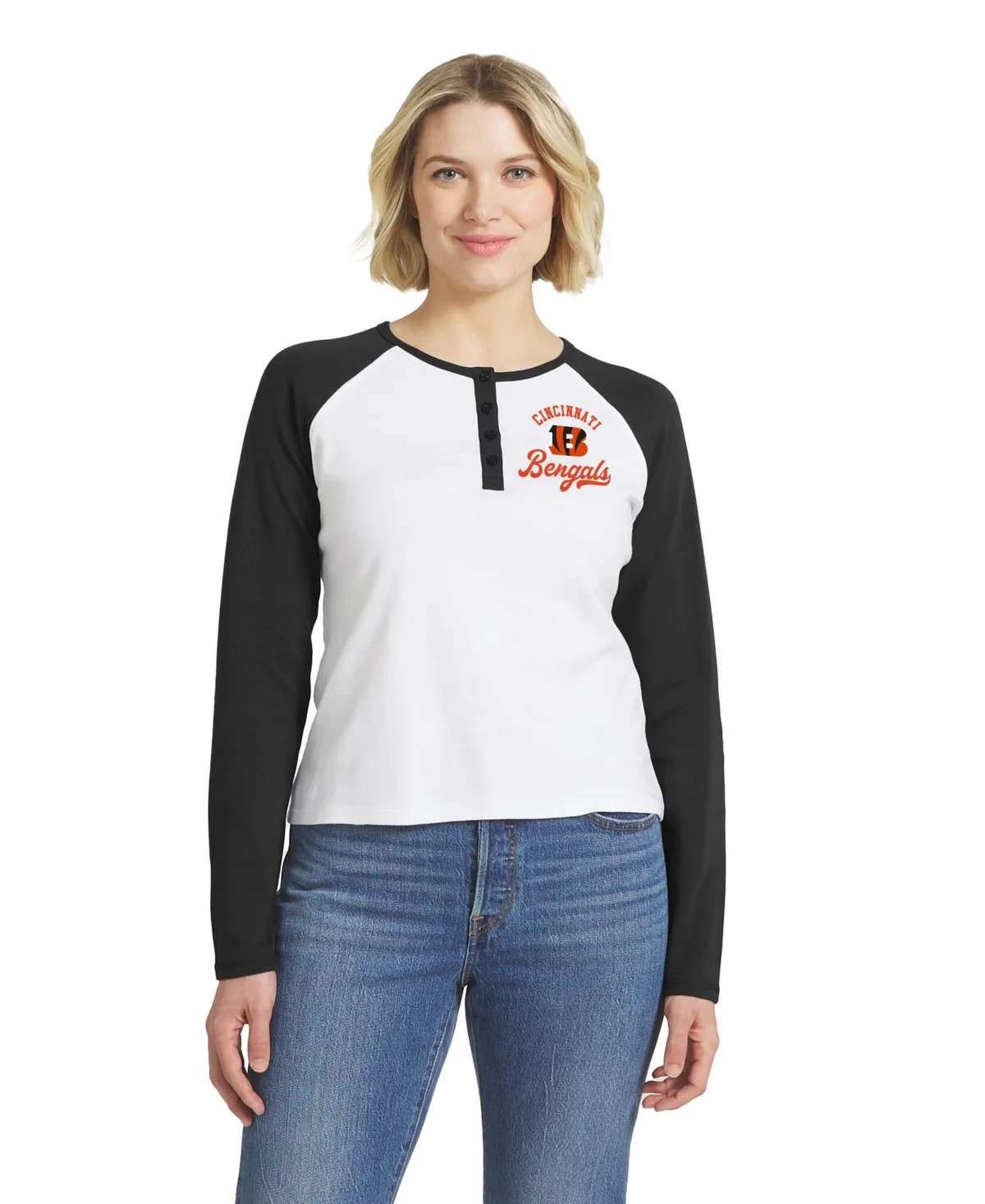 Cincinnati Bengals Henley Long-Sleeve Raglan T-Shirt by Wear by Erin Andrews