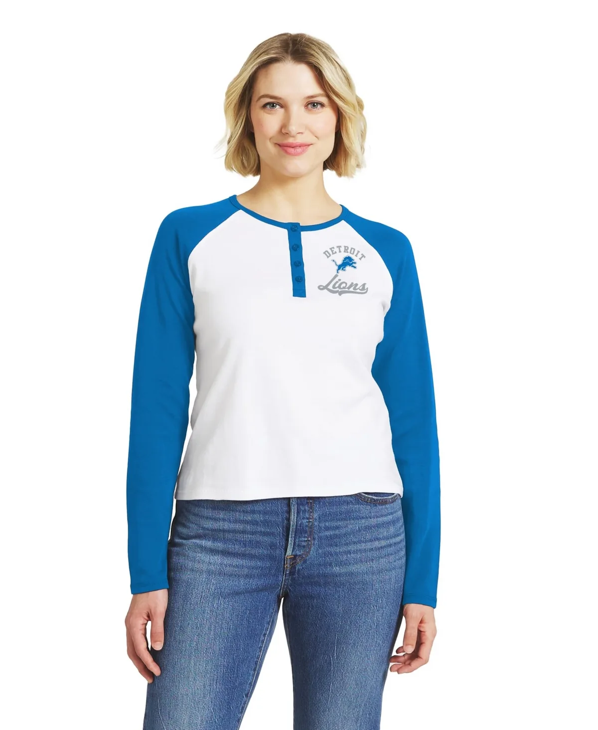 Detroit Lions Henley Long-Sleeve Raglan T-Shirt by Wear by Erin Andrews