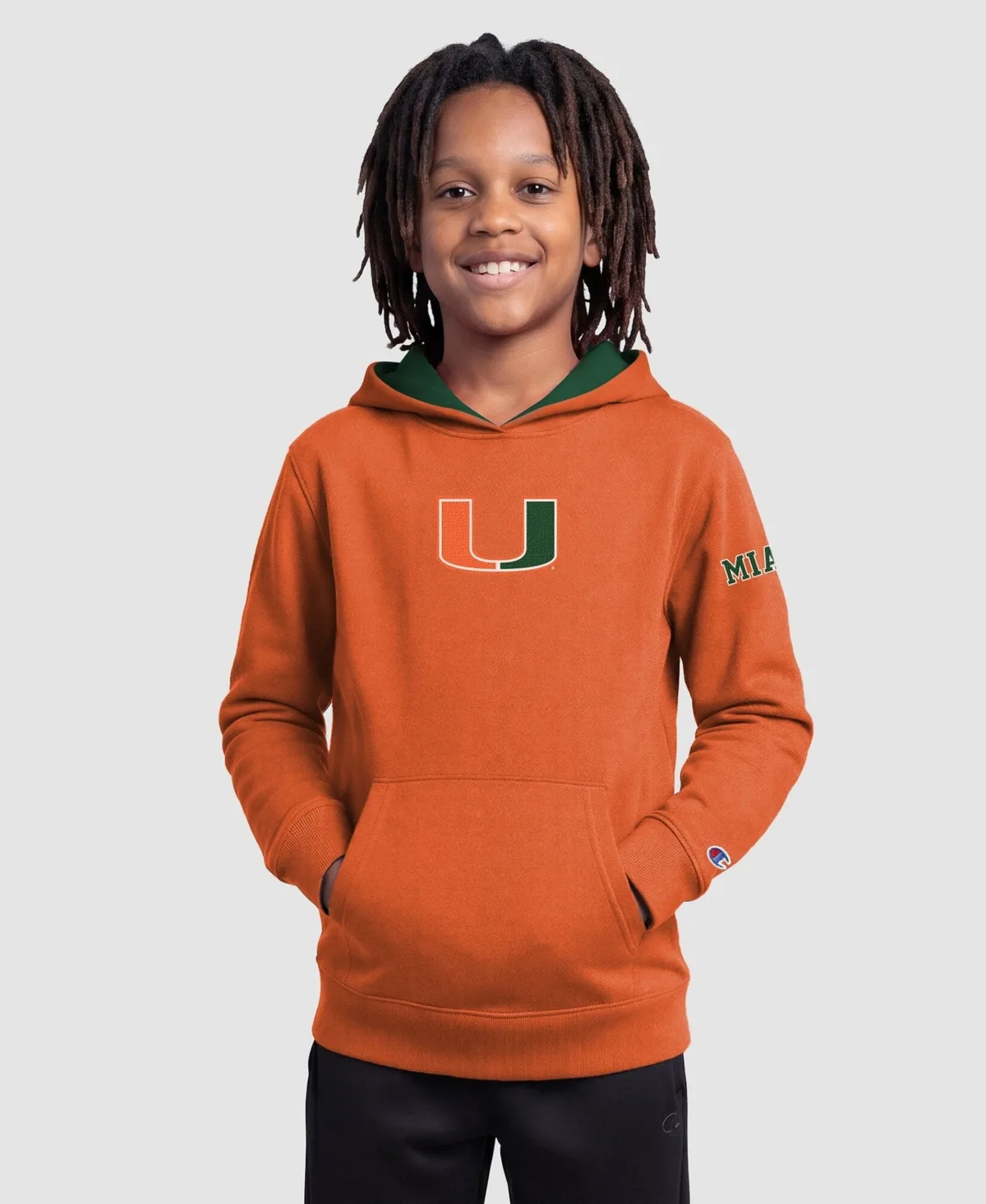 Miami Hurricanes Front Pouch Pocket Cotton-Blend Hooded Sweatshirt by Champion