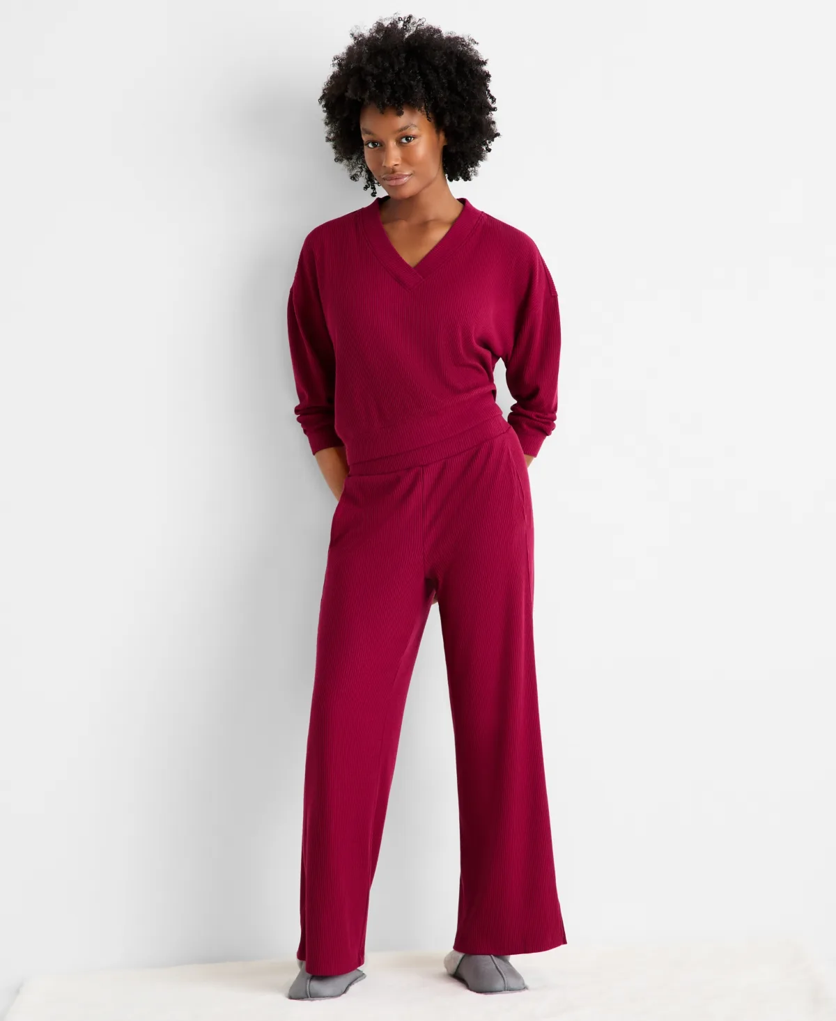 Ribbed V-Neck Lounge Pant Set by State of Day
