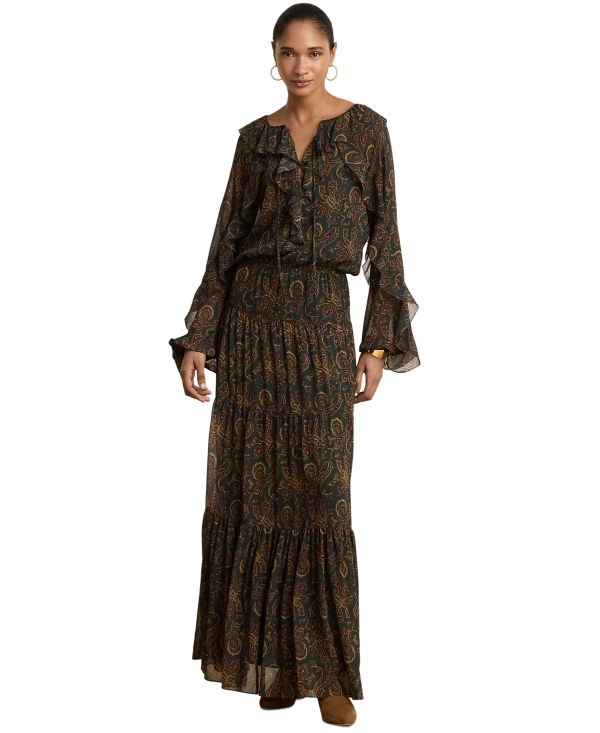 Paisley Long-Sleeve Tiered Maxi Dress by Ralph Lauren