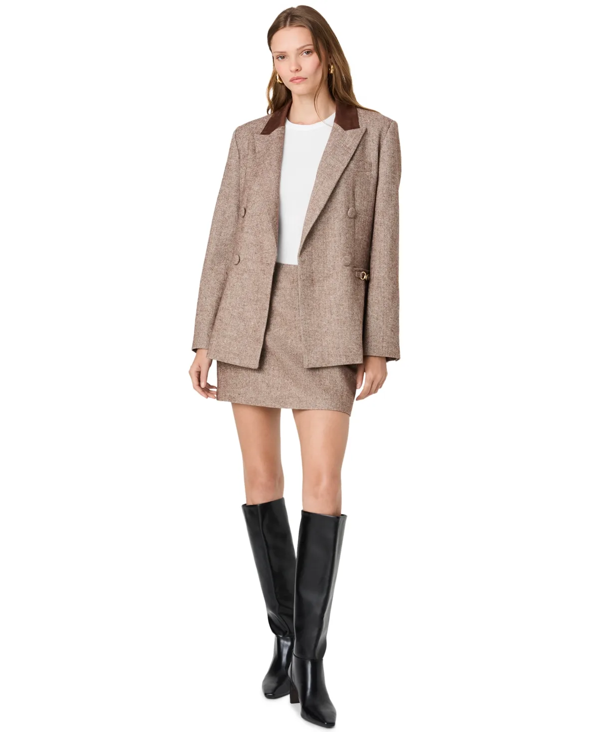 Naya Herringbone Contrast Double-Breasted Poly-Wool Blend Blazer by French Connection