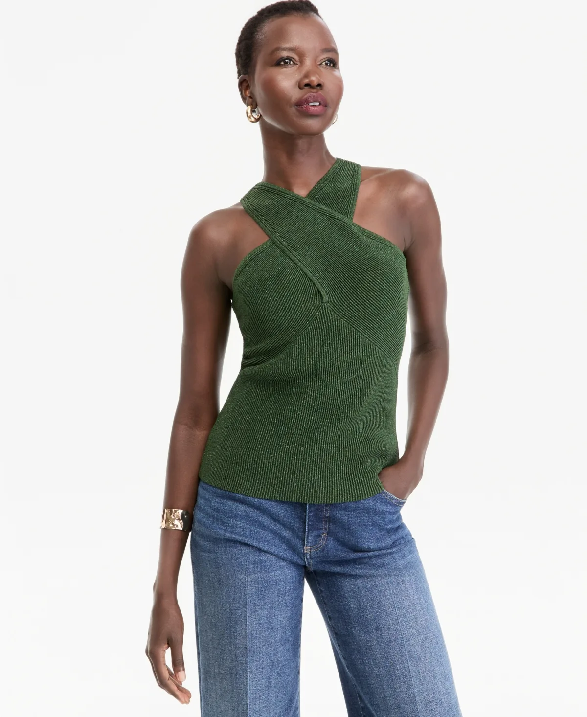 Metallic Halter Sleeveless Sweater by INC International Concepts