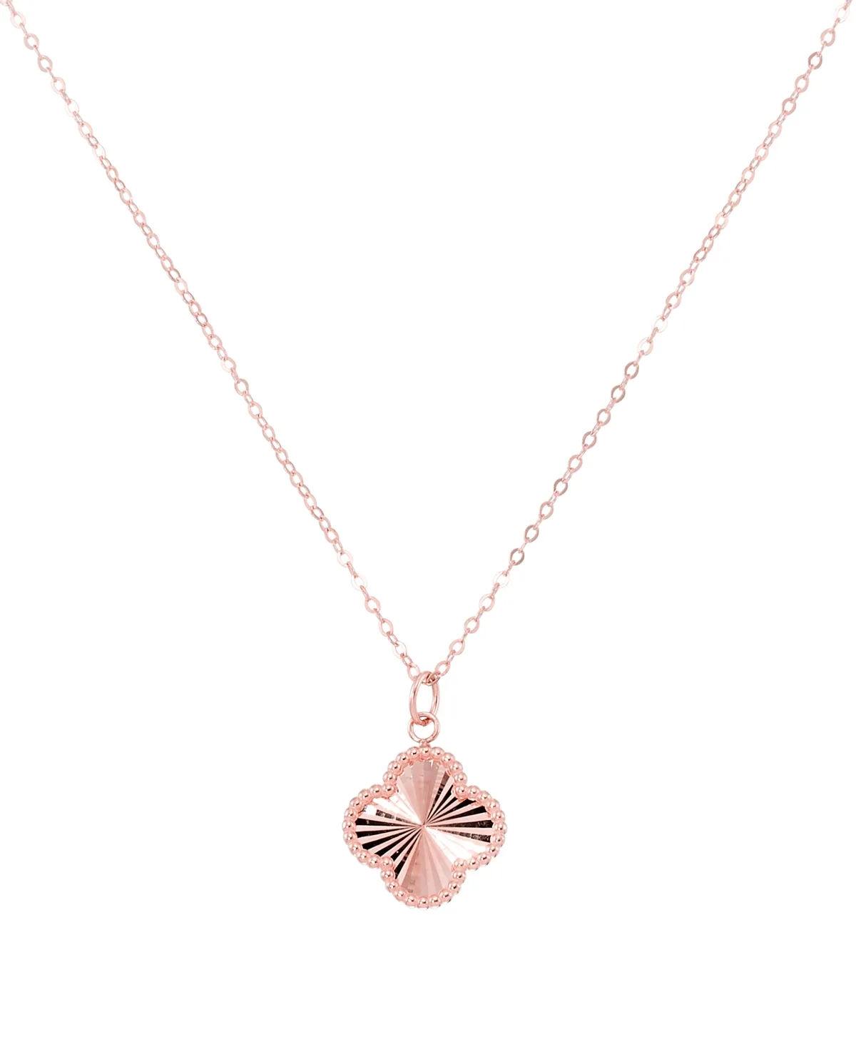 Sunbeam & Polished Cable Chain Diamond-Cut Pendant, 18 in 10k Rose Gold by Italian Gold