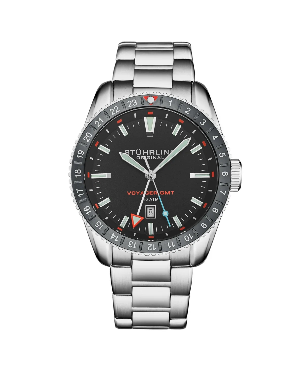 Aquadiver Stainless Steel Black Dial 49mm Round Watch by Stuhrling