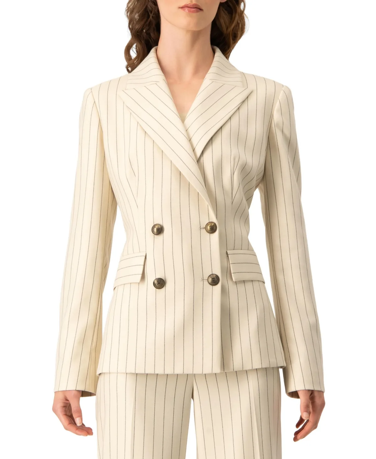 Pinstripe Double-Breasted Blazer by Ivonne