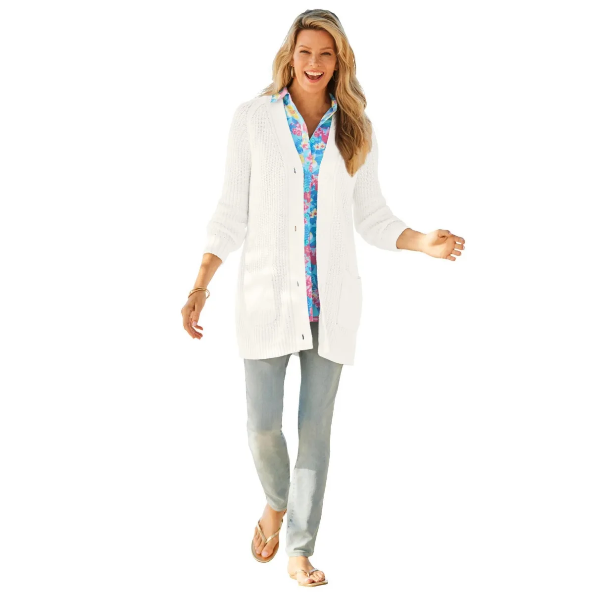 Button-Front Shaker Cardigan by Woman Within