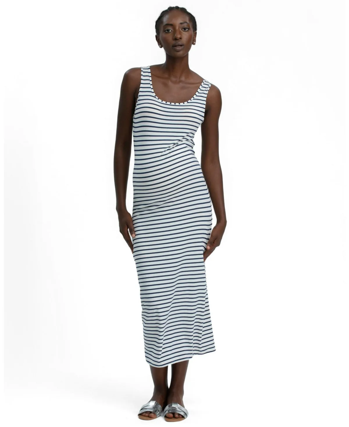 Formentera Scoop Neck Sleeveless Striped Midi Dress by Pietro Brunelli Maternity