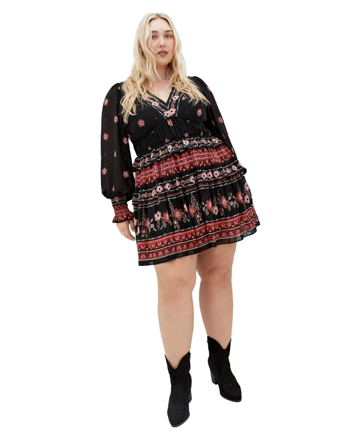 Hudson V-Neck Long-Sleeve Mini Dress by City Chic