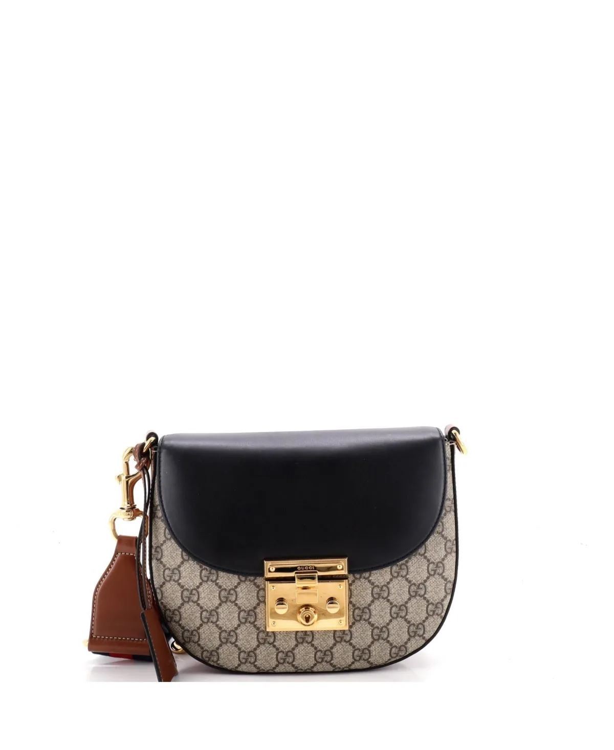 Pre-Owned Medium Padlock Saddle Shoulder Bag GG Coated Canvas and Leather by Gucci