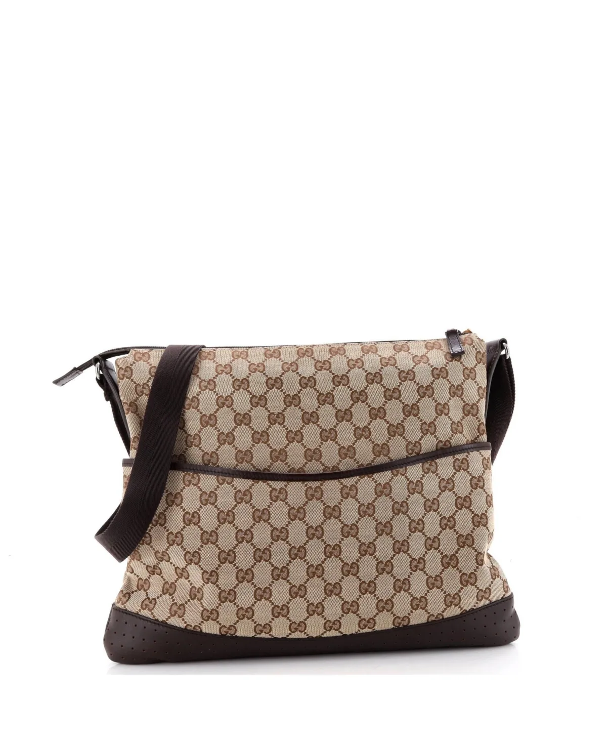 Pre-Owned Large Zip Messenger Bag Gg Canvas with Perforated Leather by Gucci