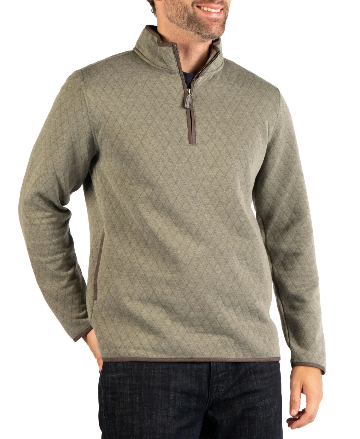 Quilted Quarter Zip with Suede Trim by Tailorbyrd
