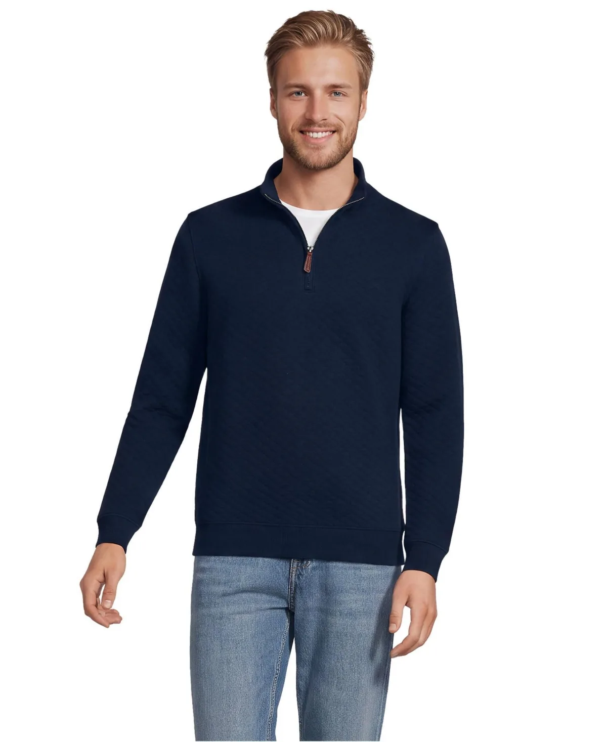 Bedford Mock Neck Quarter-Zip Diamond-Quilted Pullover by Lands' End