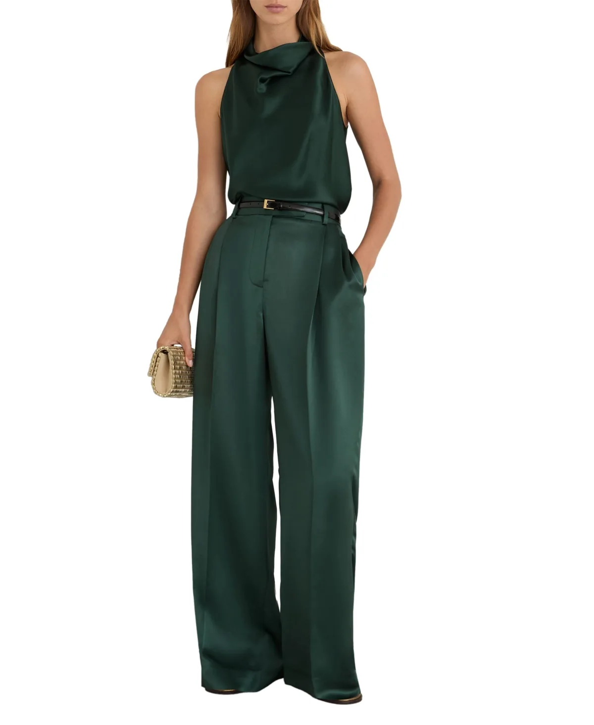 Zadie Satin Wide-Leg Pleated Pants by Reiss