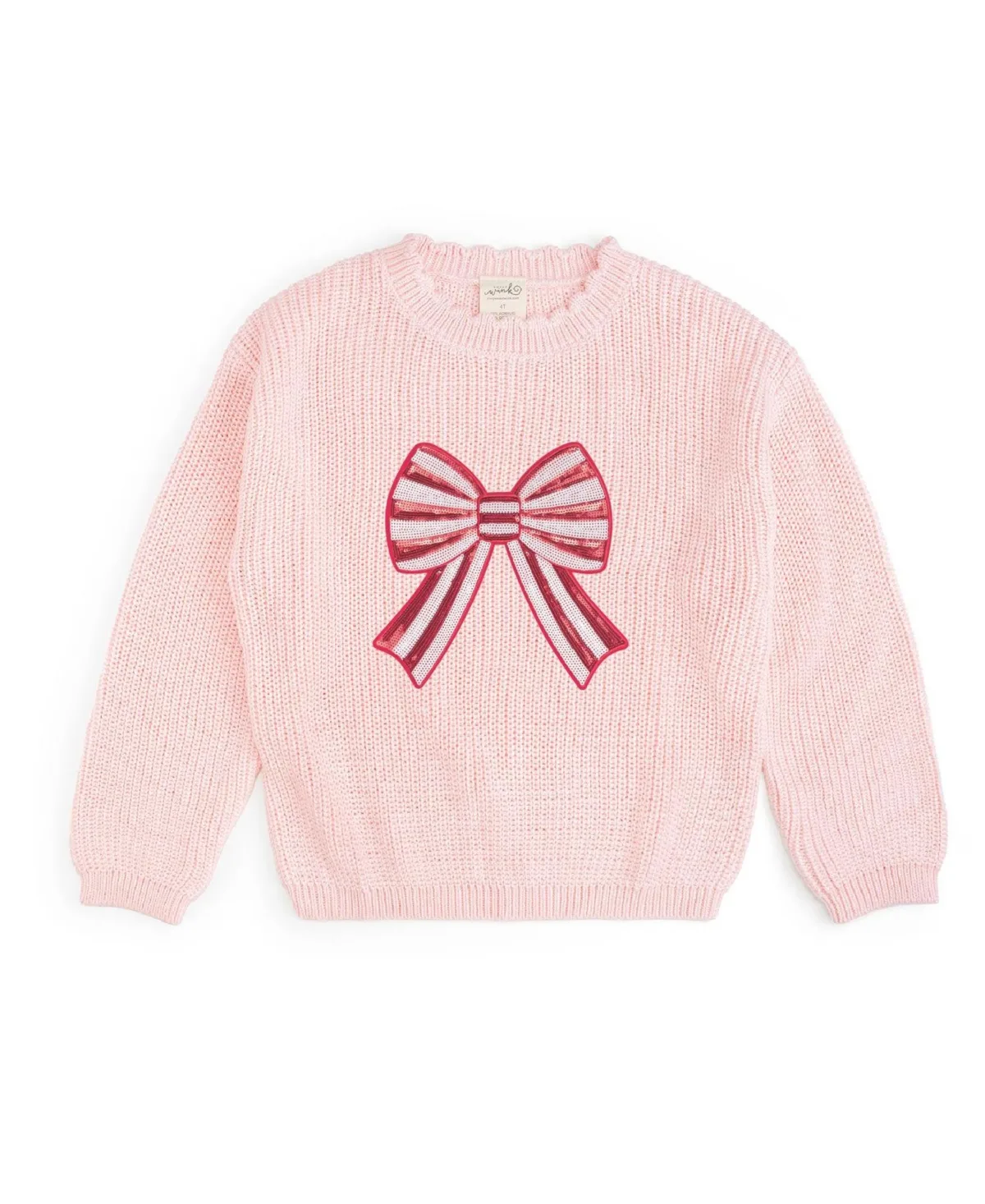 Candy-Cane Sequin-Bow Holiday Sweater by Sweet Wink