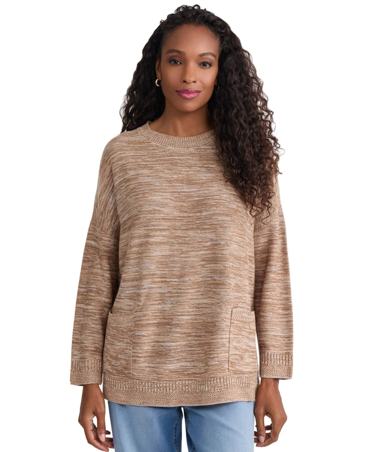Crewneck Marled Poncho Sweater by Jones New York