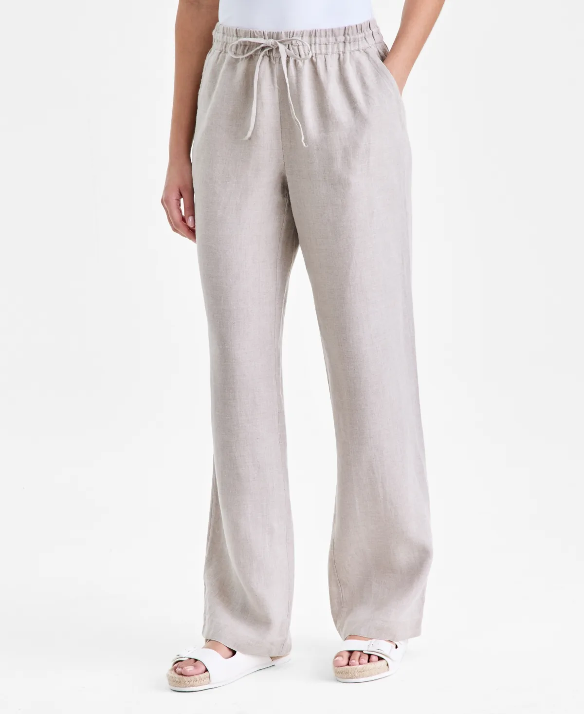Wide-Leg Drawstring Linen Pants by Charter Club