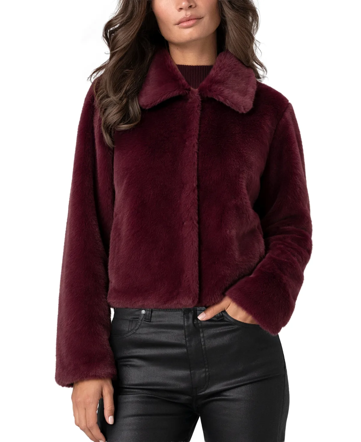 Collared Faux Fur Long-Sleeve Jacket by Liverpool Los Angeles