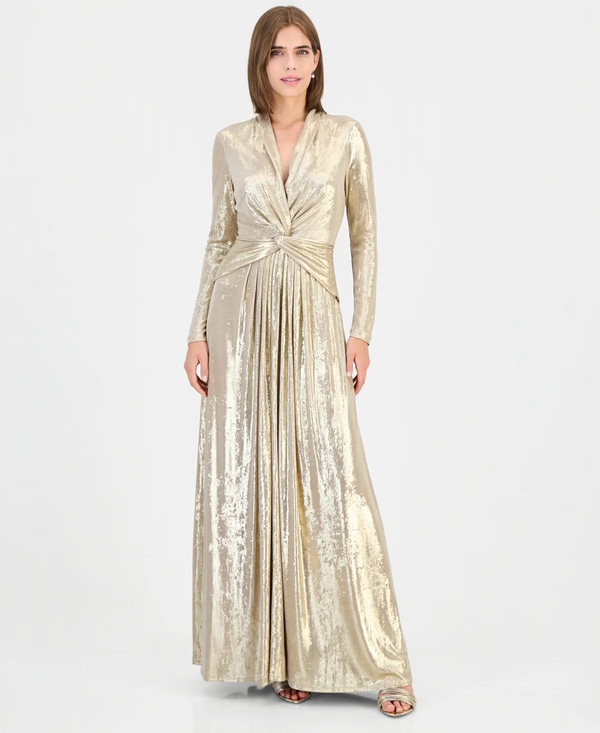 Twist Front V-Neck Wedding Guest Maxi Dress by Anne Klein