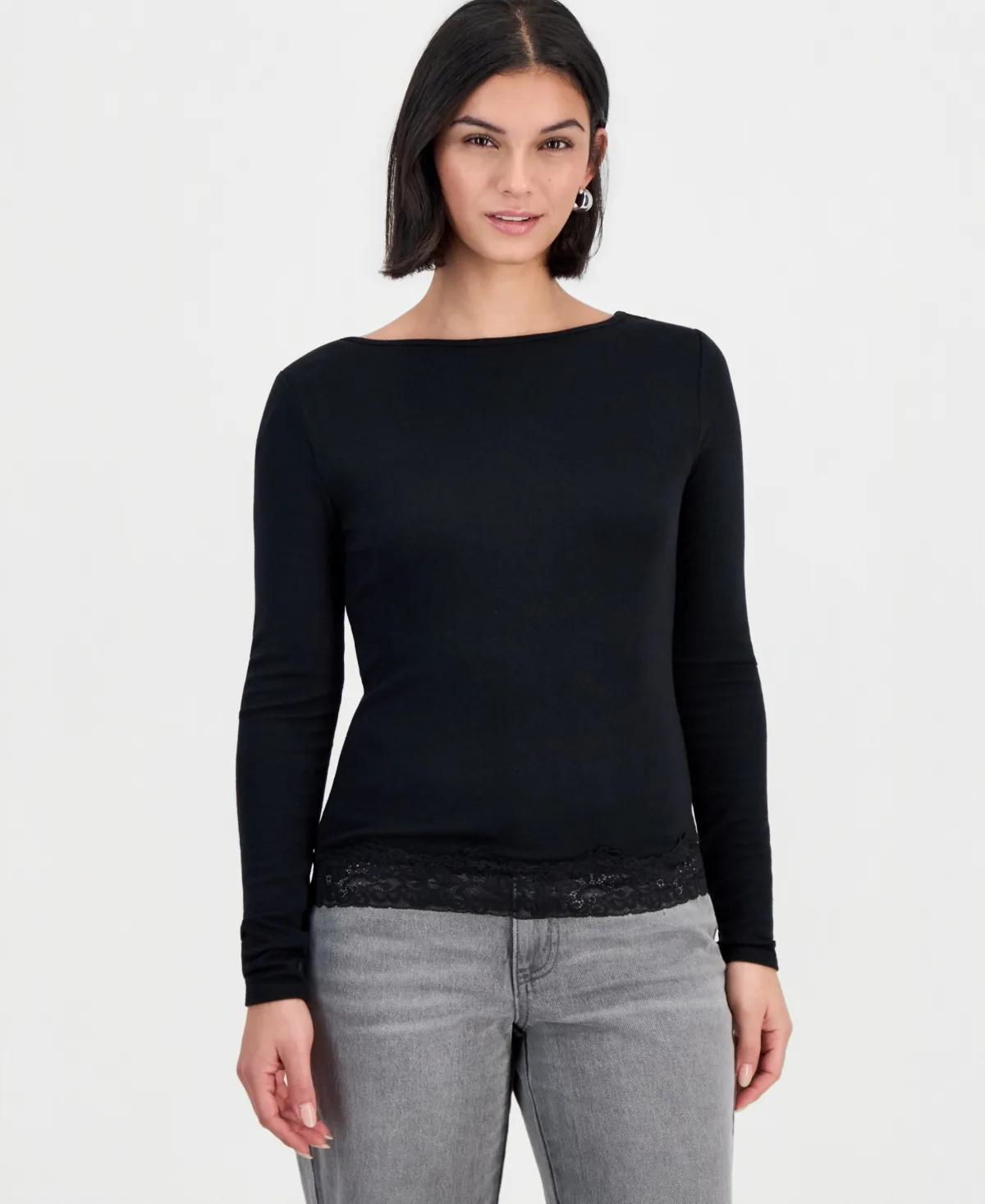 Long-Sleeve Boat-Neck Lace-Trim T-Shirt by And Now This