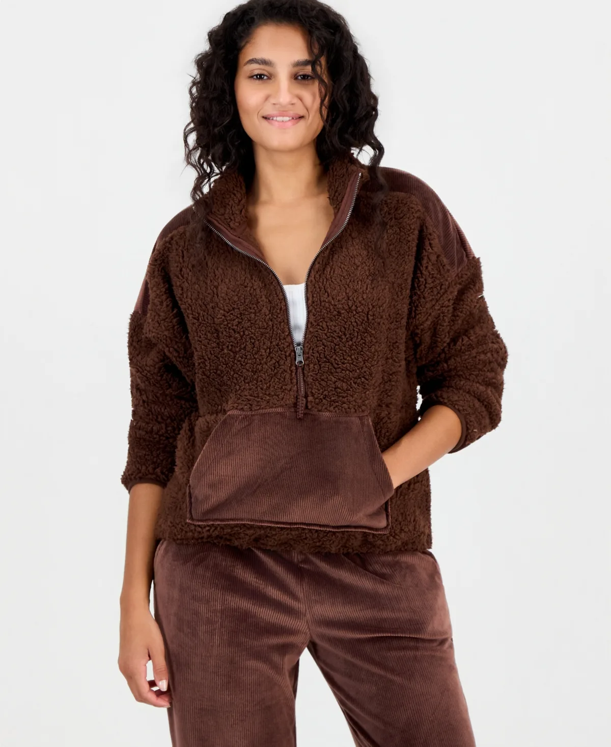 Quarter-Zip Mock Neck Sherpa Jacket by Hippie Rose