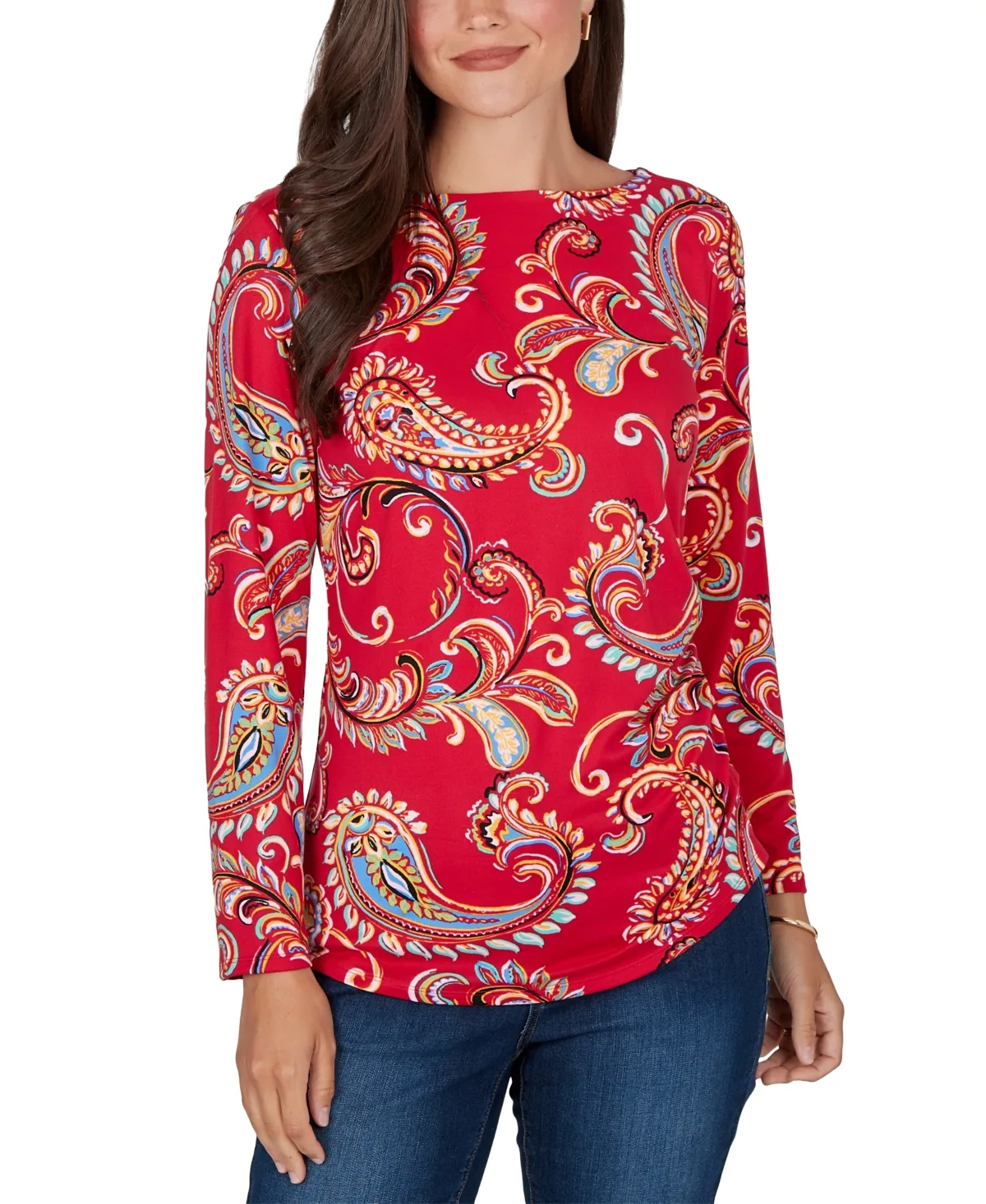 Long-Sleeve Boat-Neck Paisley Blouse by Ruby Rd
