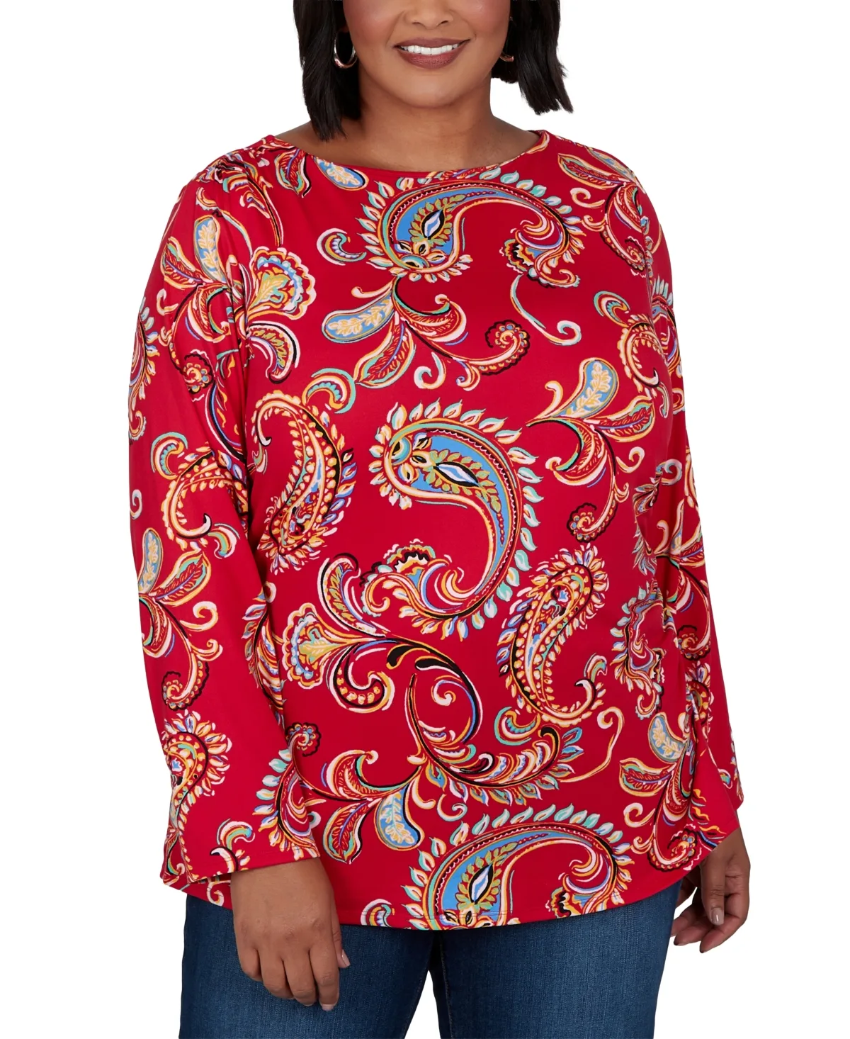 Boat-Neck Paisley Long-Sleeve Top by Ruby Rd