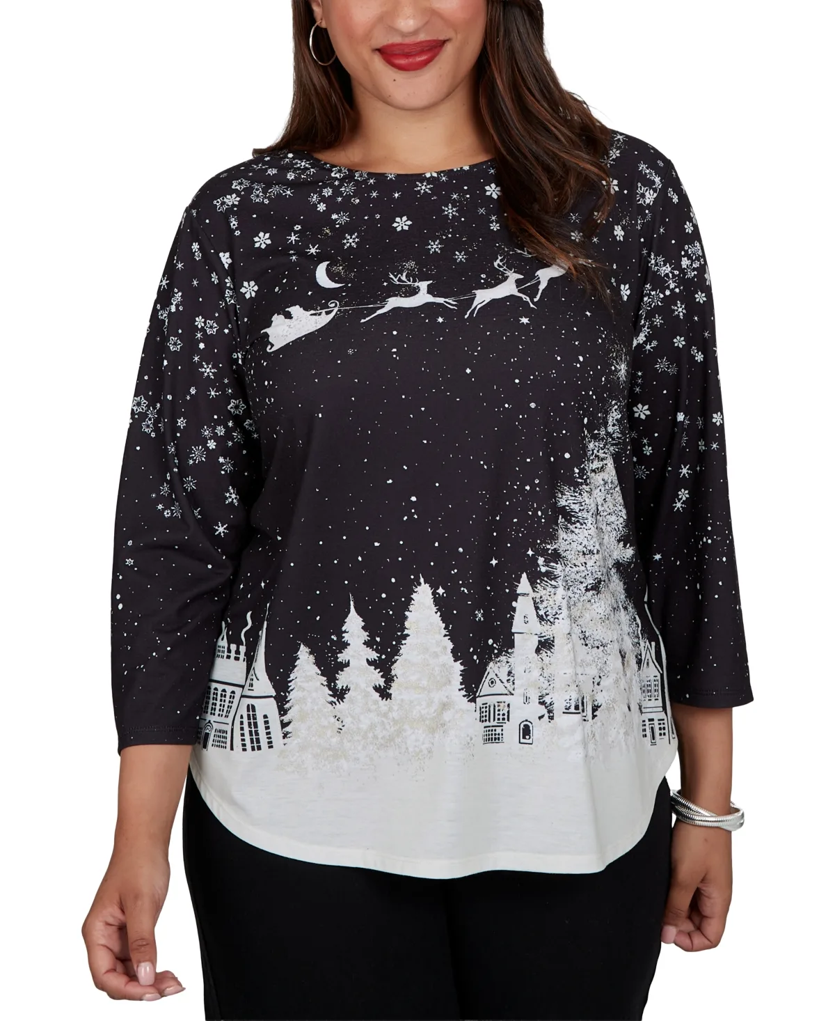 Snowflake Crewneck 3/4-Sleeve T-Shirt by Ruby Rd