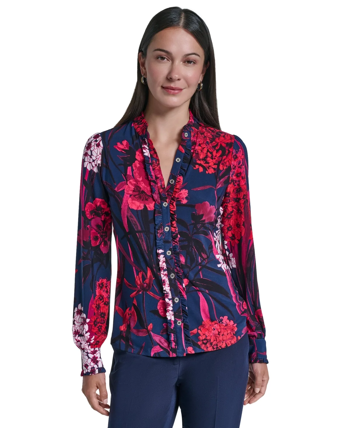 Long-Sleeve Floral-Print Ruffles Blouse by Tommy Hilfiger