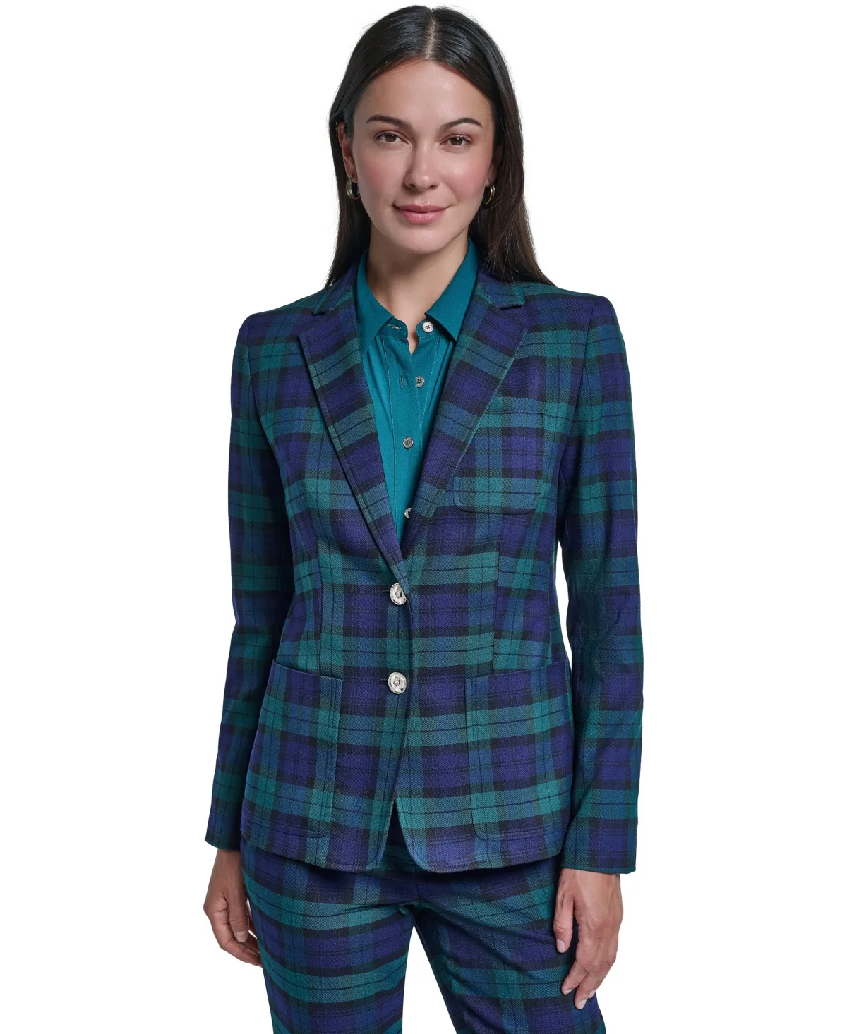 Plaid Stretch Two-Button Blazer by Tommy Hilfiger