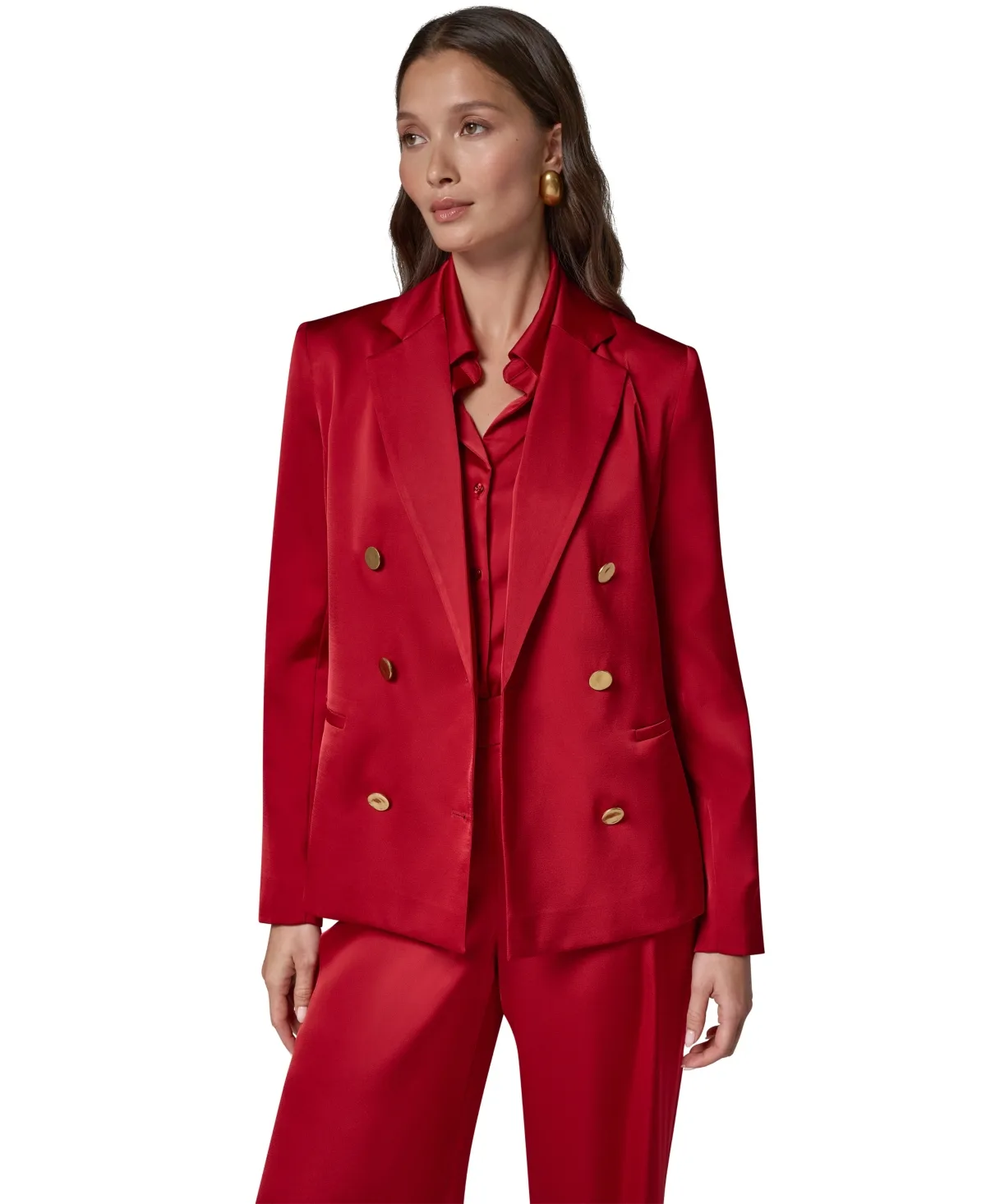 Double-Breasted Satin Shoulder-Padded Blazer by Donna Karan New York