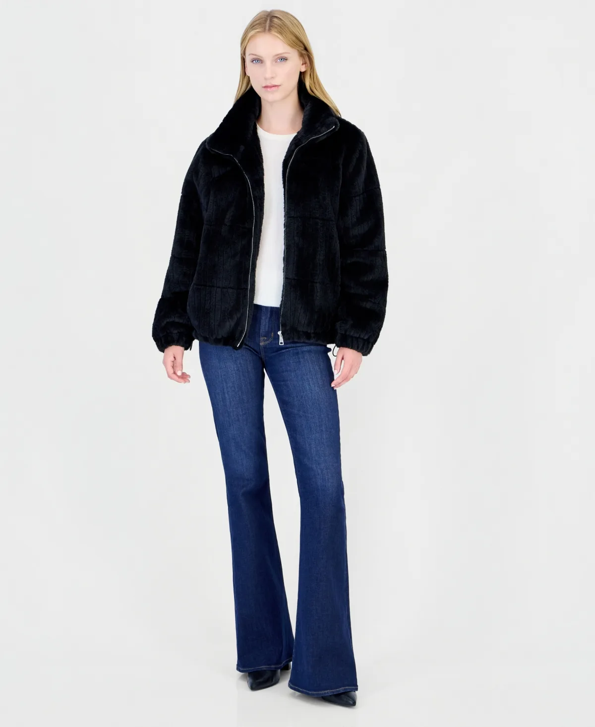 Faux Fur Funnel Neck Jacket by Jou Jou
