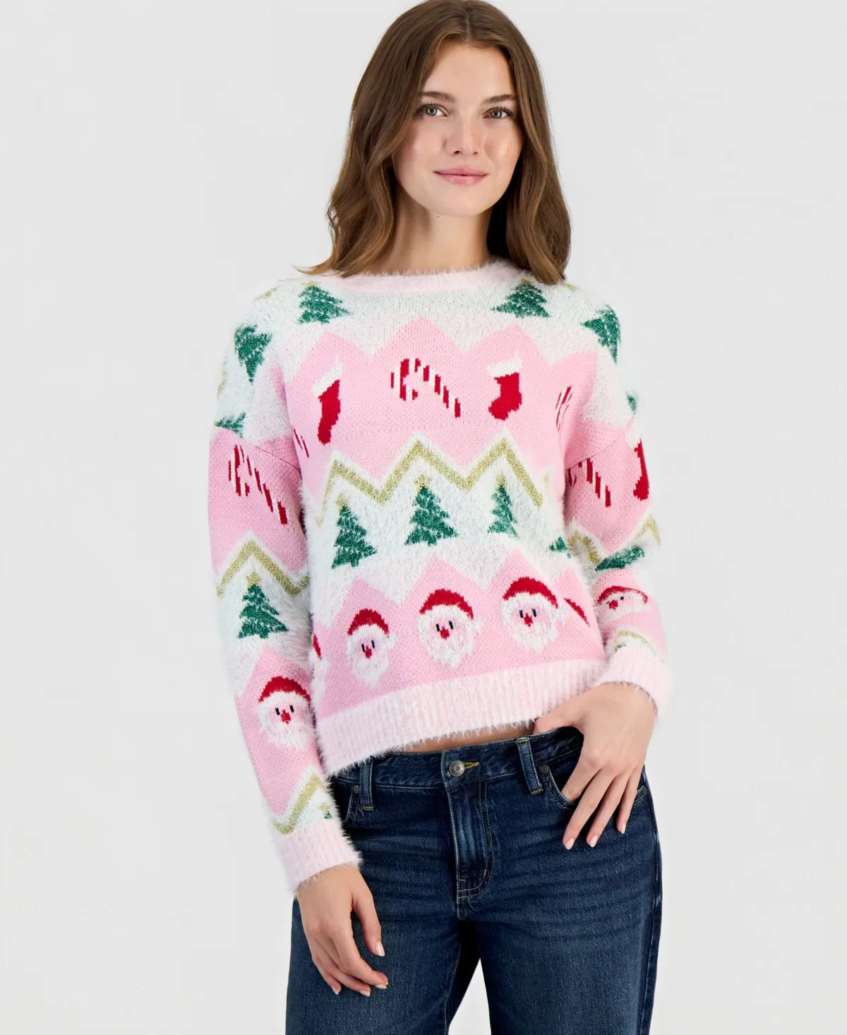 Holiday Fair Isle Eyelash-Knit Sweater by Hooked Up by Iot