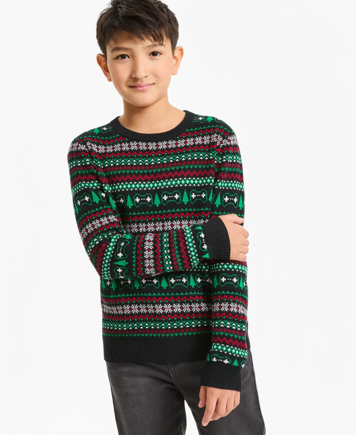 Long-Sleeve Holiday Cotton-Blend Sweater by Epic Threads