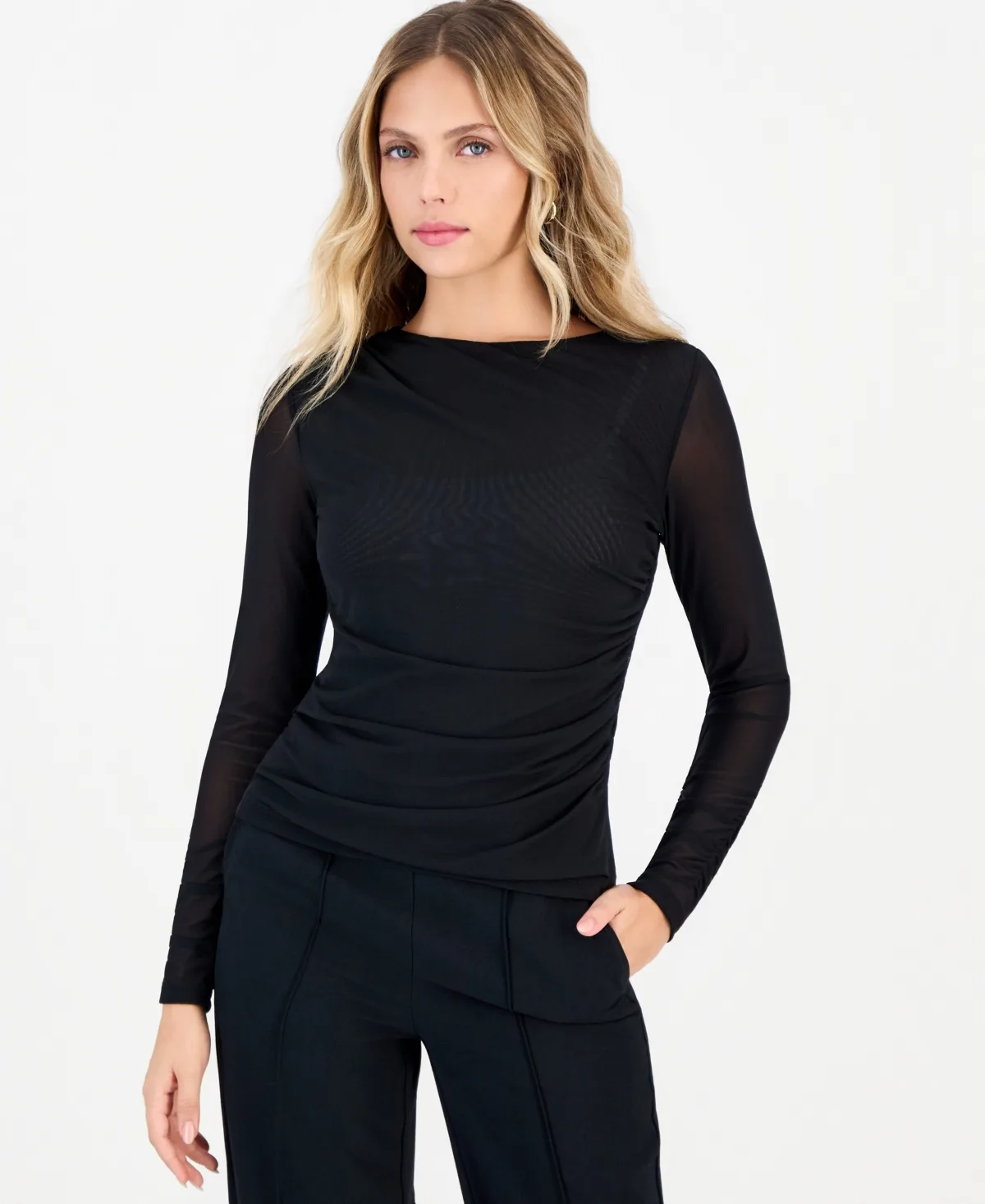 Ruched Long-Sleeve Top by INC International Concepts